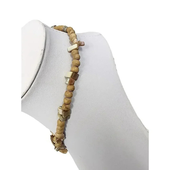 Moonstone Pendant – Wood Beads Necklace – 14 inch Necklace – Closed - Picture 2 of 5